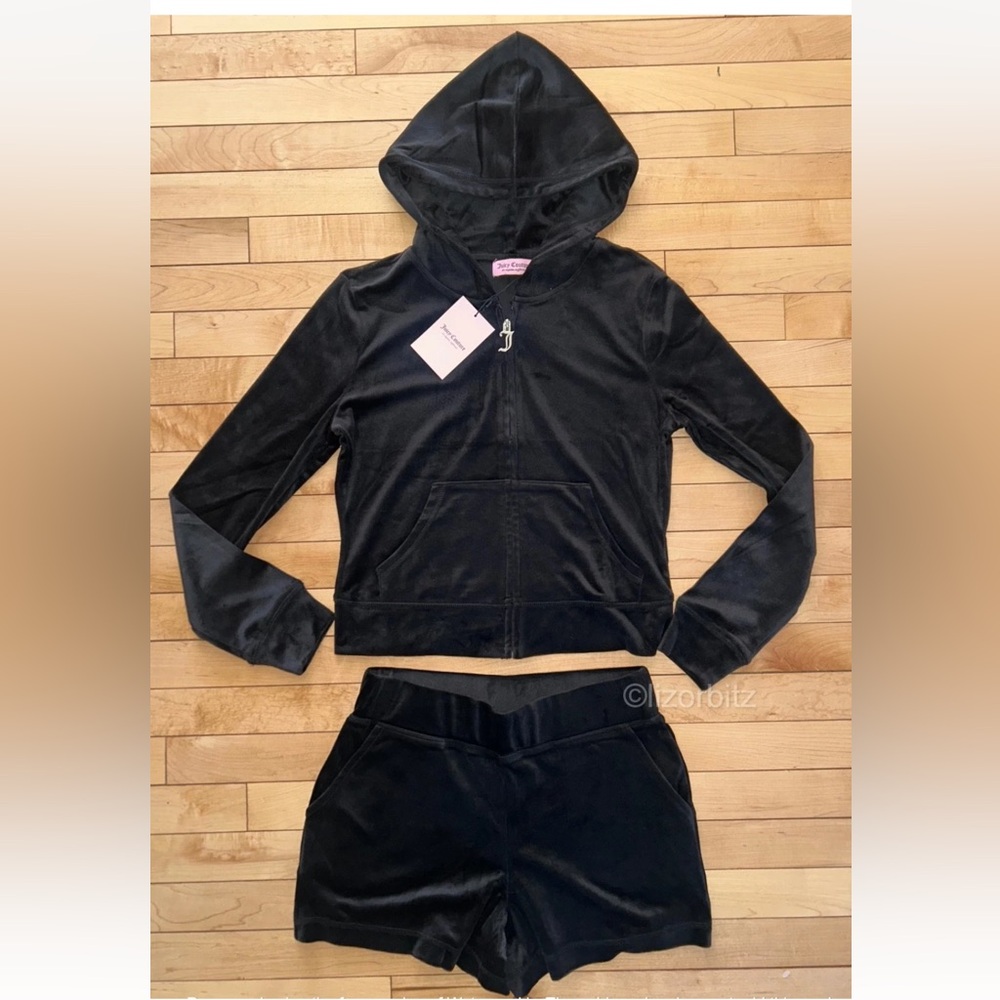 NEW! JUICY COUTURE Velour OG Bling Hoodie & Shorts Set Black Size S - Picture 3 of 3